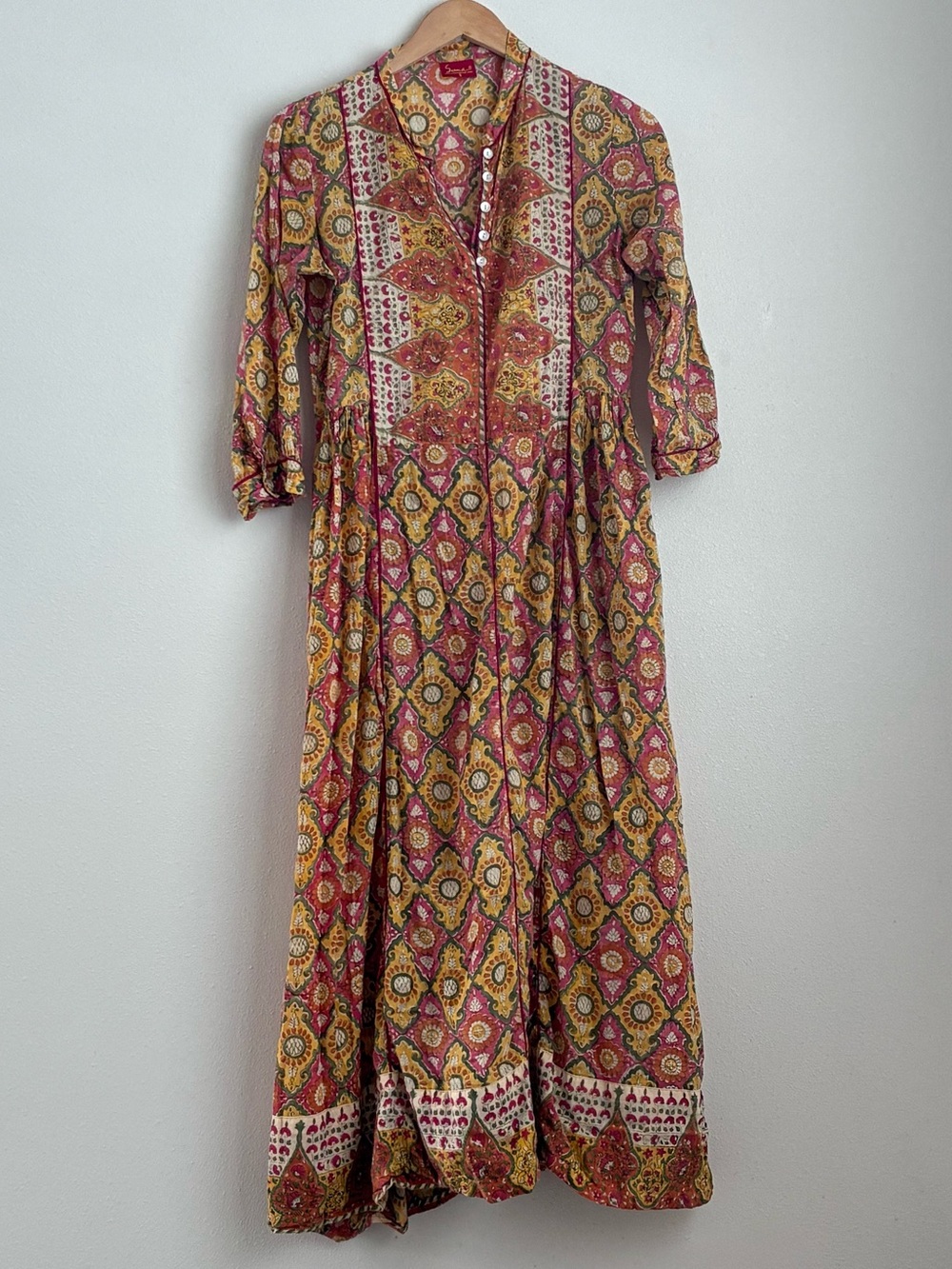 Soma Hand Block-Printed Cotton Midi Dress